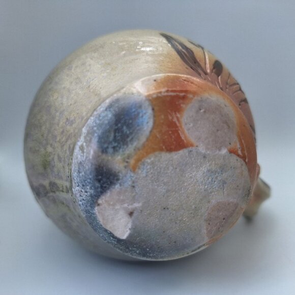 Clay Pottery Tea Coffee Mug Cup Art 4 Inch Brown Earth Handmade Folk Floral - Picture 7 of 8